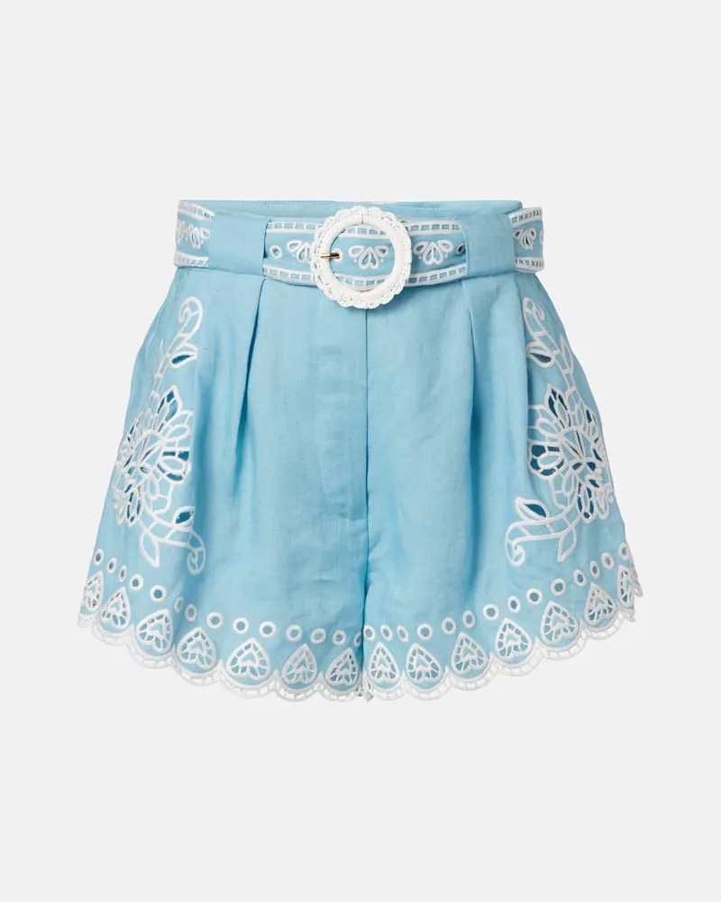 FARM Rio Bestickte Shorts aus Leinen Blau
