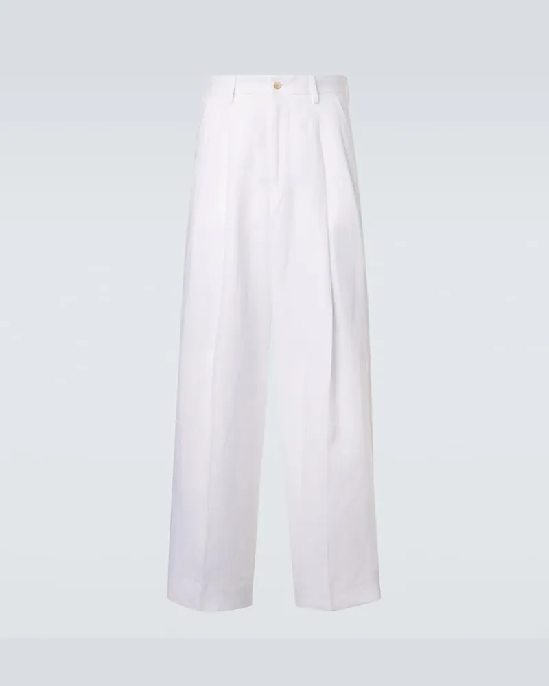 Dolce & Gabbana Weite Hose aus Leinen-Canvas Weiß