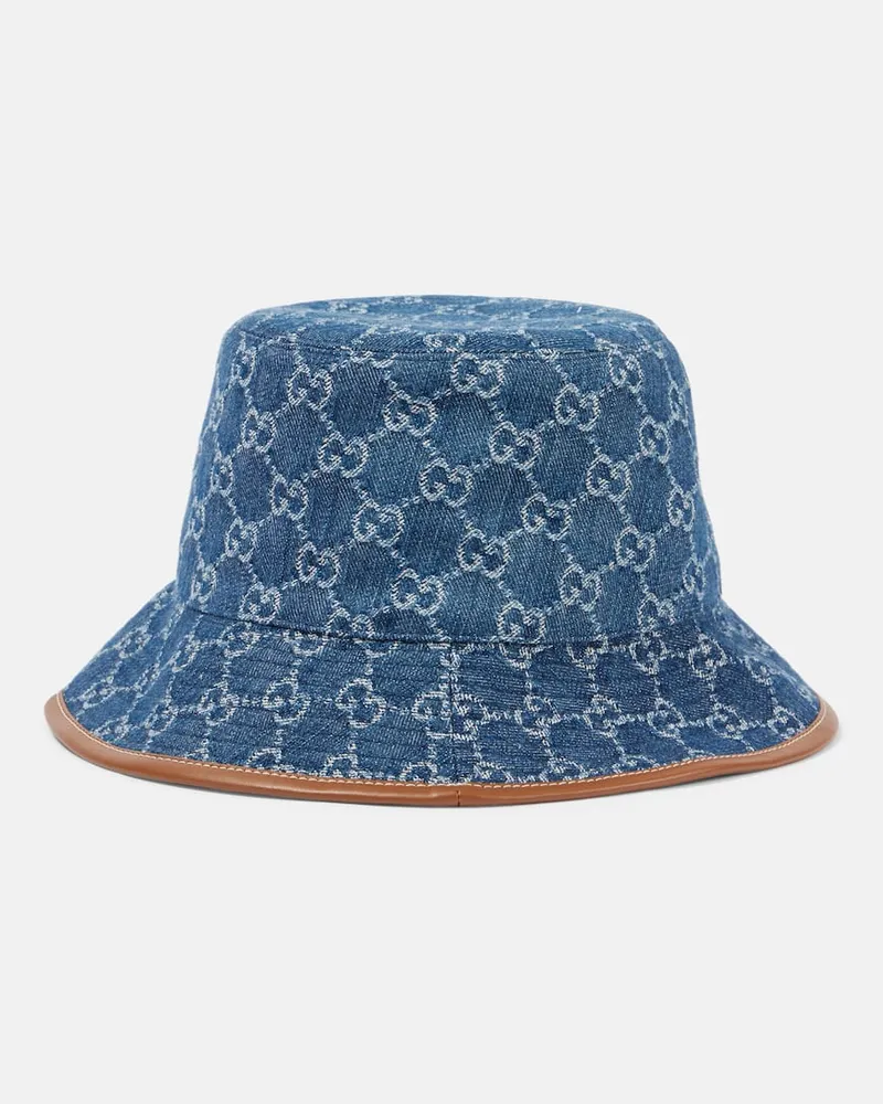 Gucci Hut GG aus Denim mit Leder Blau