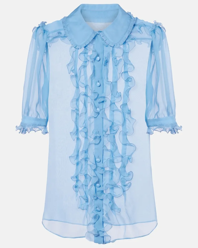 Dolce & Gabbana Bluse aus semitransparenter Seide mit Rüschen Blau
