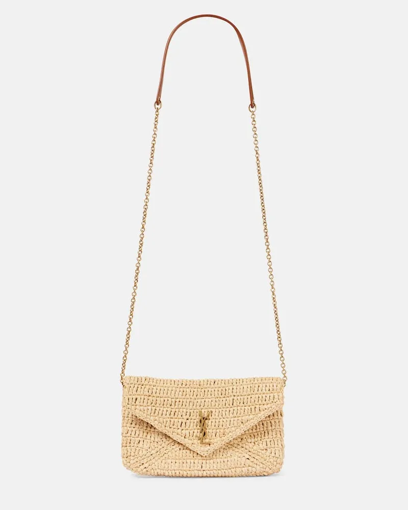 Saint Laurent Tasche Cassandre Mini aus Raffiabast Beige