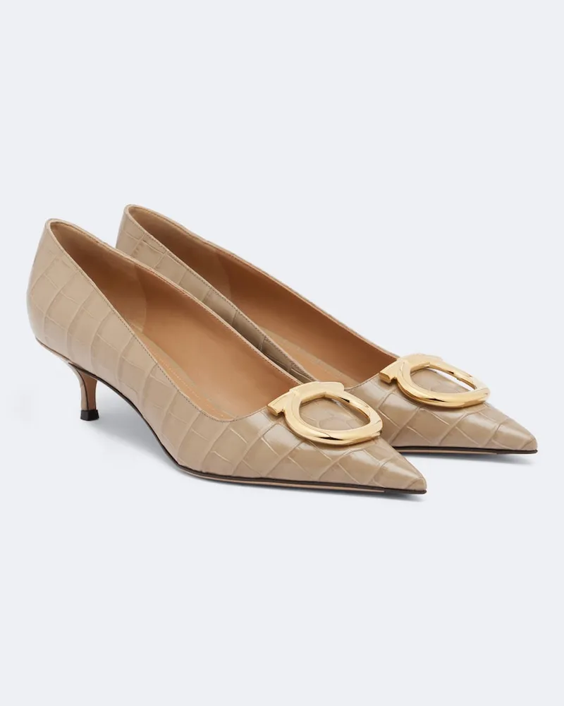 Ferragamo Pumps Lara Gancini aus Leder Beige