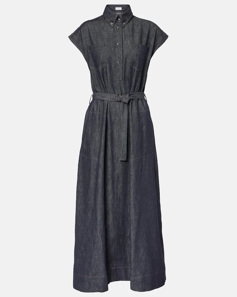 Brunello Cucinelli Maxikleid aus Denim Blau