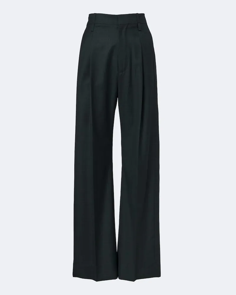 Victoria Beckham Weite Hose Ethel aus Schurwolle Grün