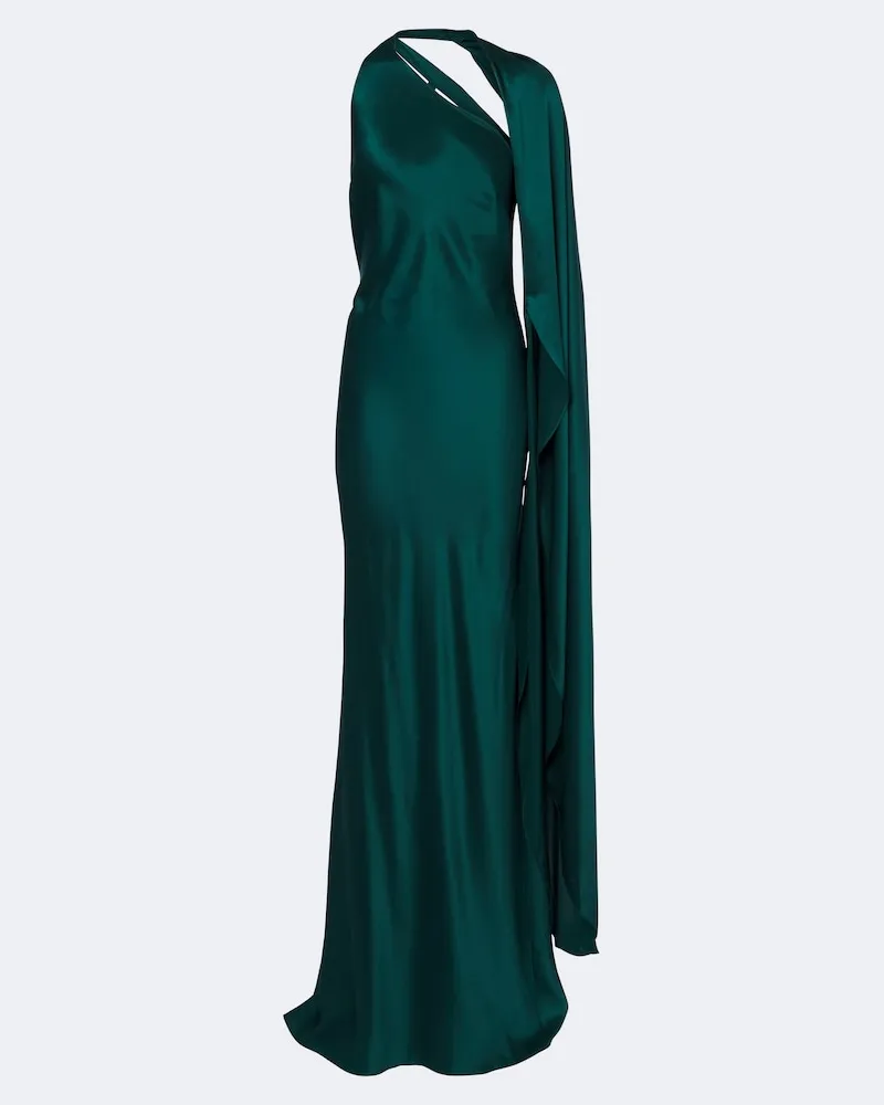The Sei One-Shoulder Robe aus Seidensatin Grün