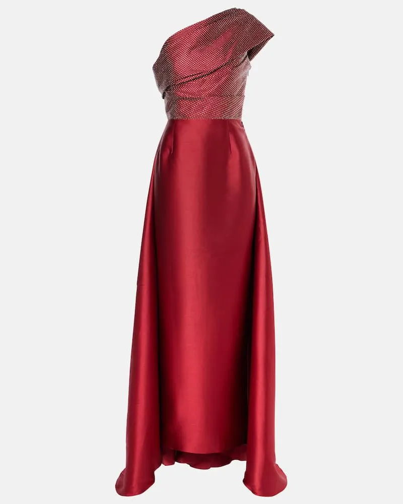 Solace London Robe Alba aus Satin mit Kristallen Rot