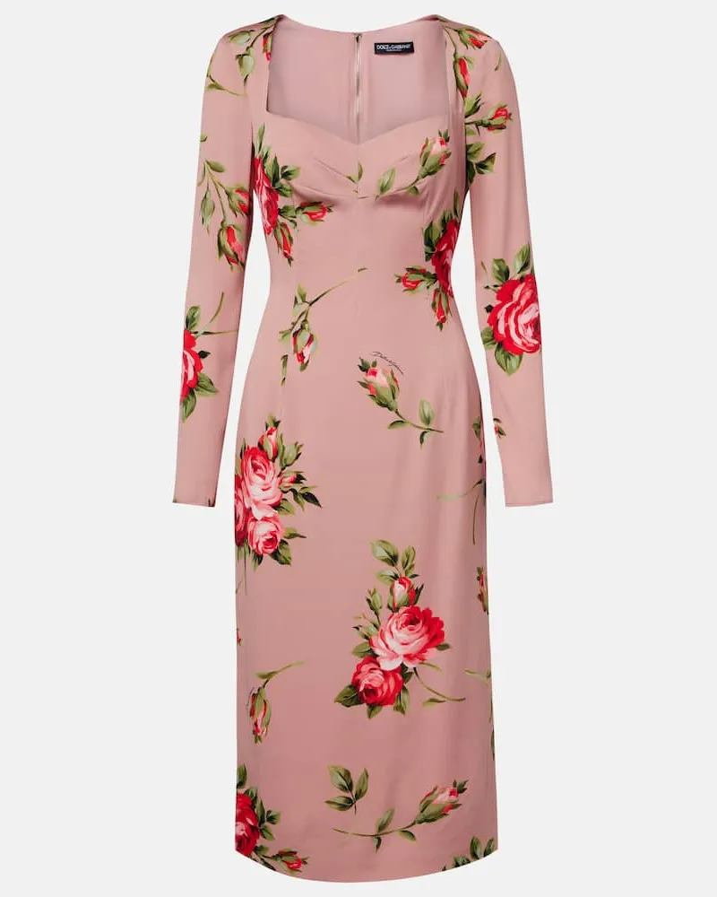 Dolce & Gabbana Bedrucktes Midikleid aus einem Seidengemisch Rosa