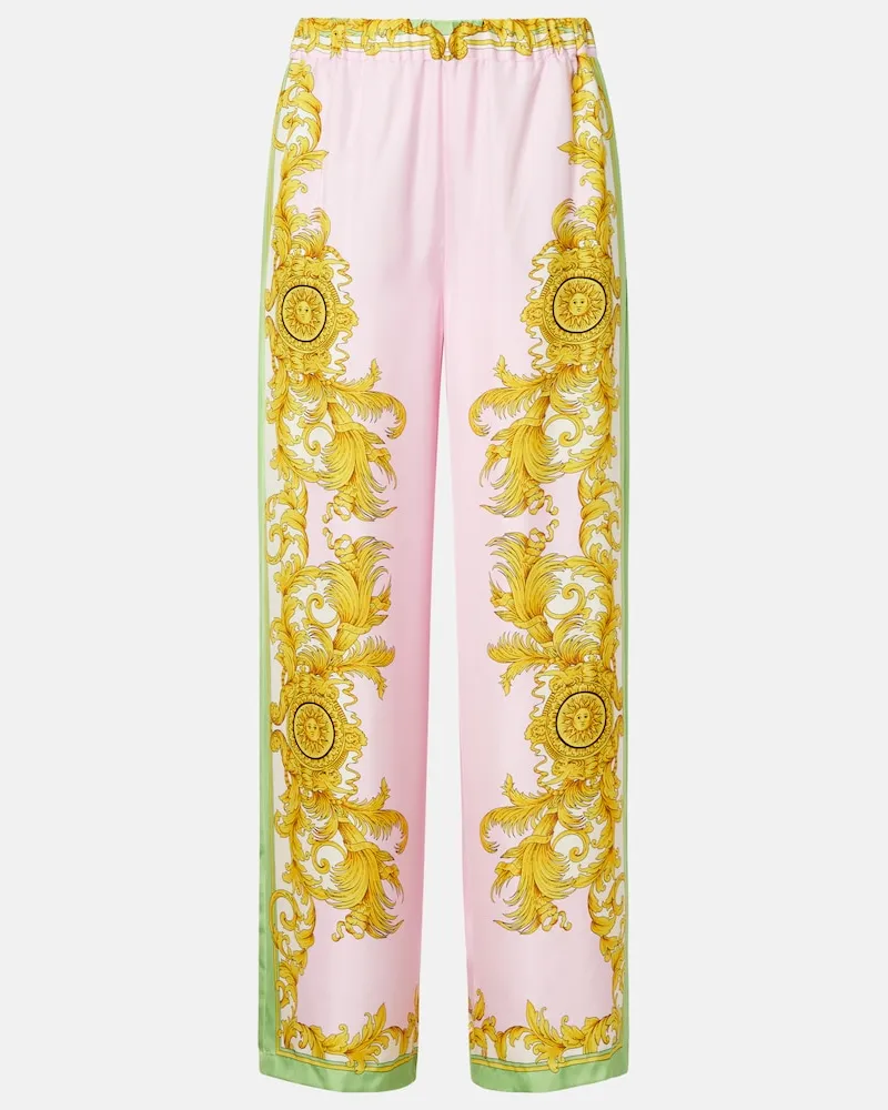 Versace Weite Hose aus Seiden-Twill Multicolor