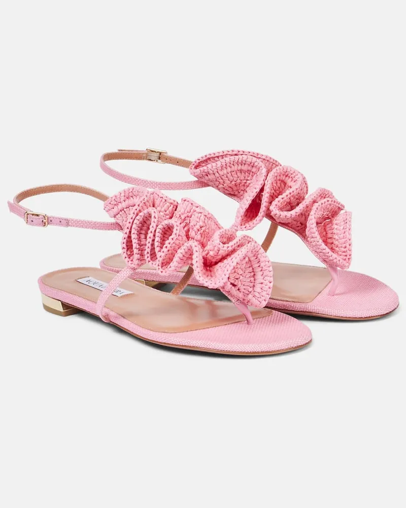 Aquazzura Sandalen Noches Tropicales aus Raffiabast Rosa
