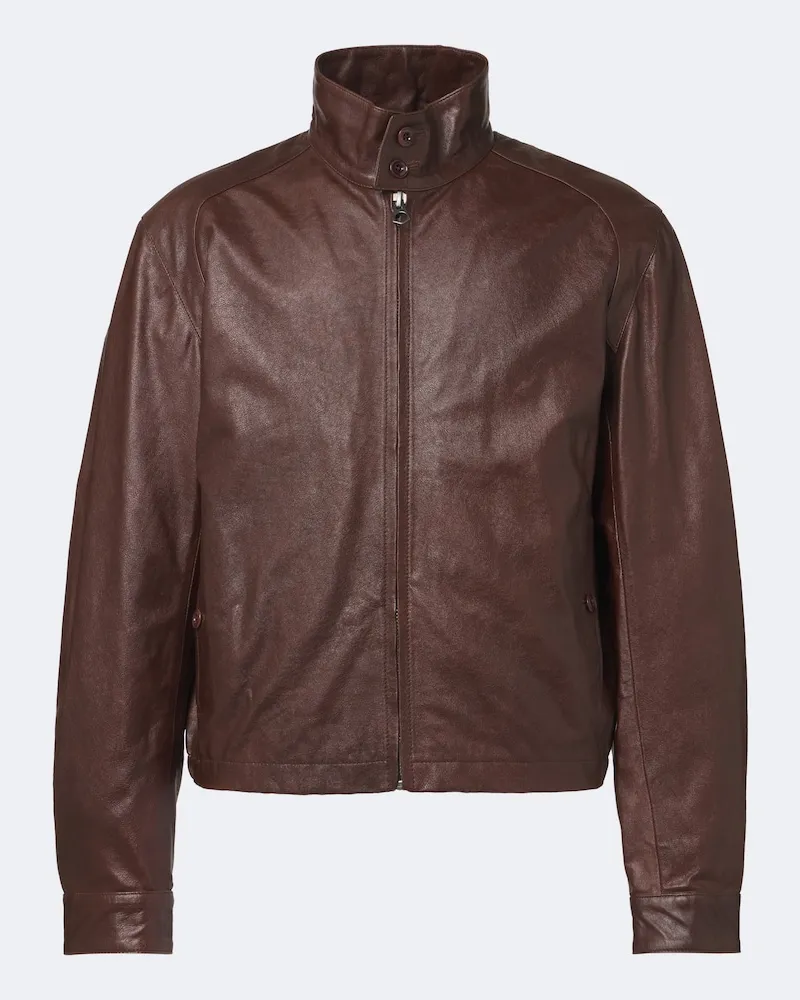 Christophe Lemaire Lederjacke Harrington Braun