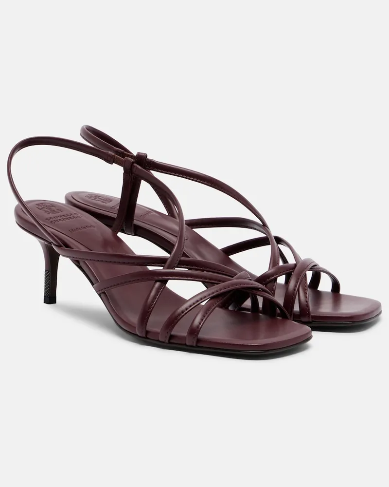 Brunello Cucinelli Slingback-Sandalen Monili aus Leder Burgunderrot
