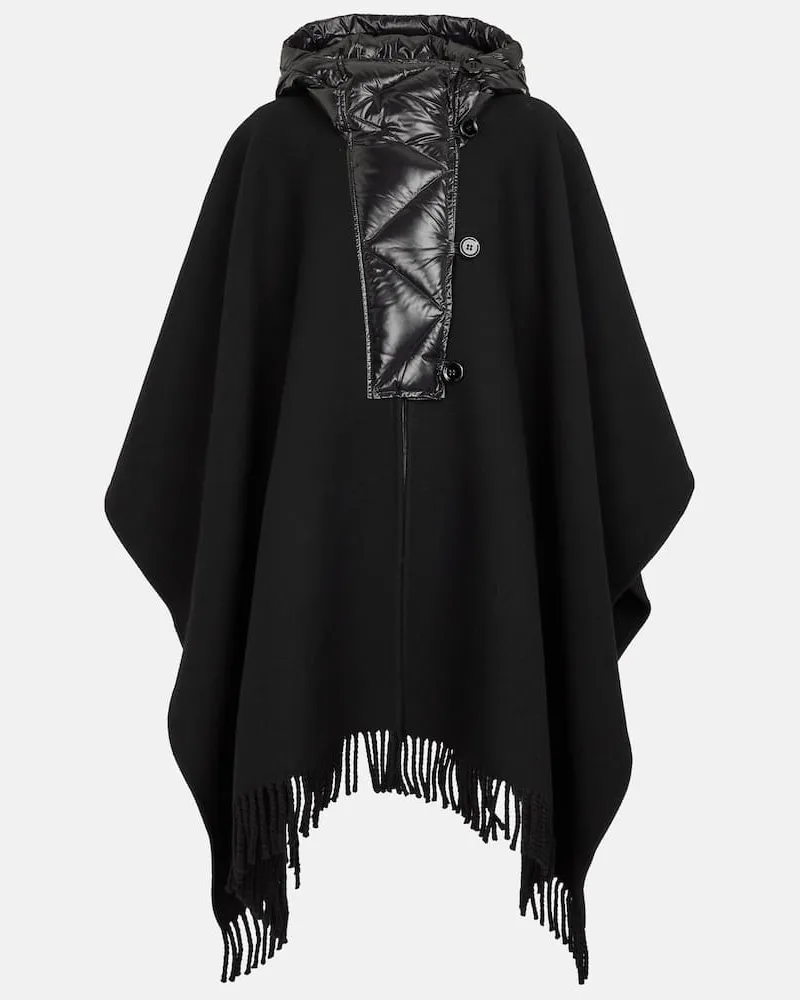 Moncler Cape aus Wolle und Shell Schwarz