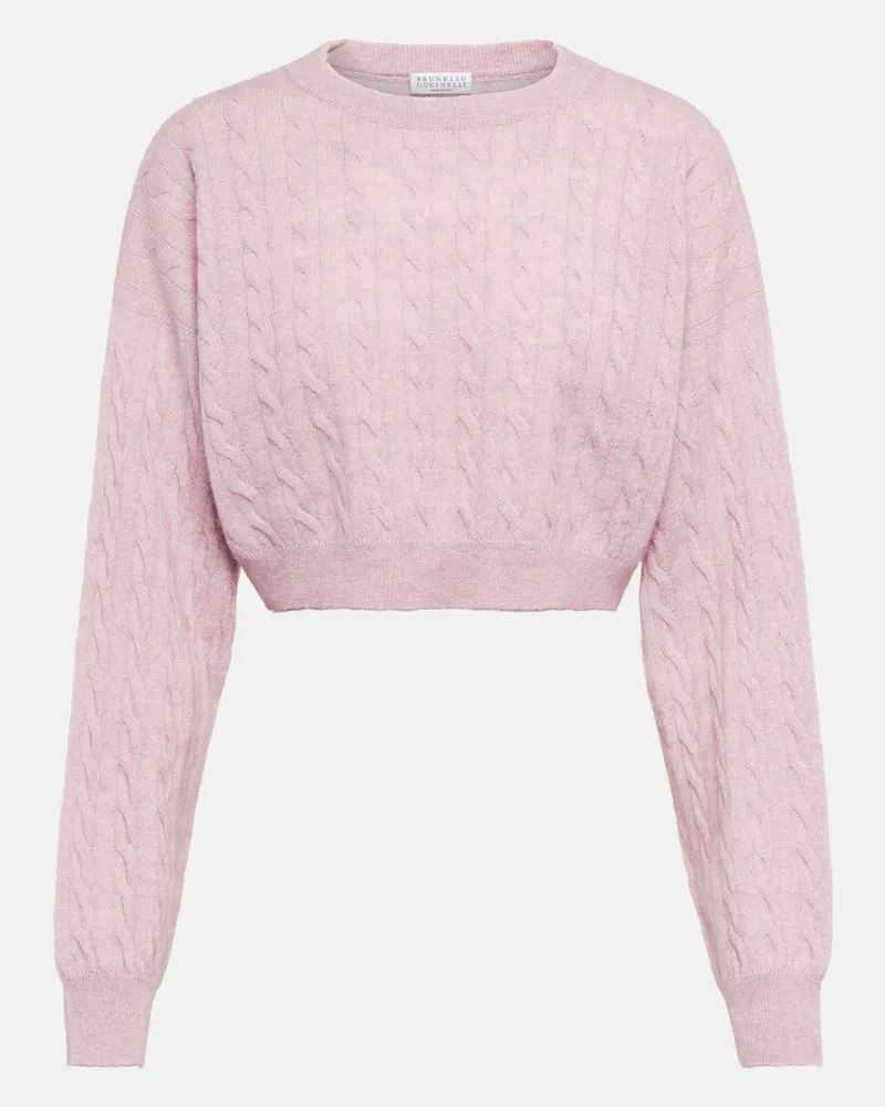 Brunello Cucinelli Cropped-Pullover aus Baumwolle und Alpakawolle Pink