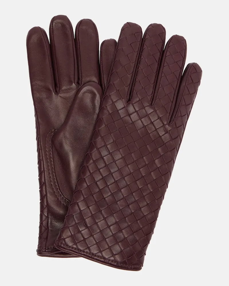 Bottega Veneta Handschuhe Intrecciato aus Leder Braun