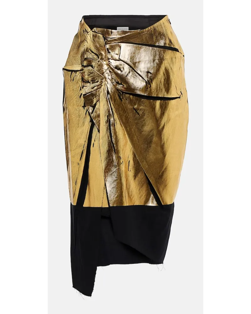 Dries van Noten Midirock Sinam aus Baumwolle und Leinen Metallic