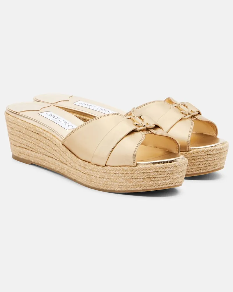 Jimmy Choo Espadrille-Wedges Leda aus Metallic-Leder Gold