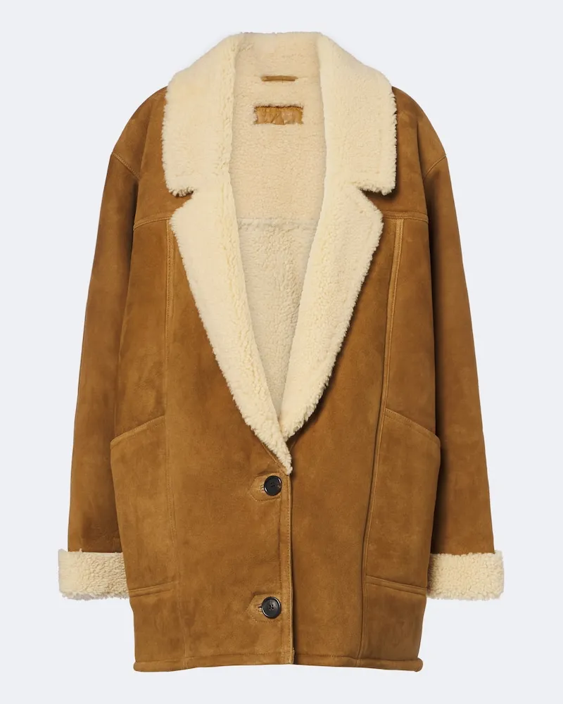 Nili Lotan Mantel Noelle aus Veloursleder mit Shearling Braun