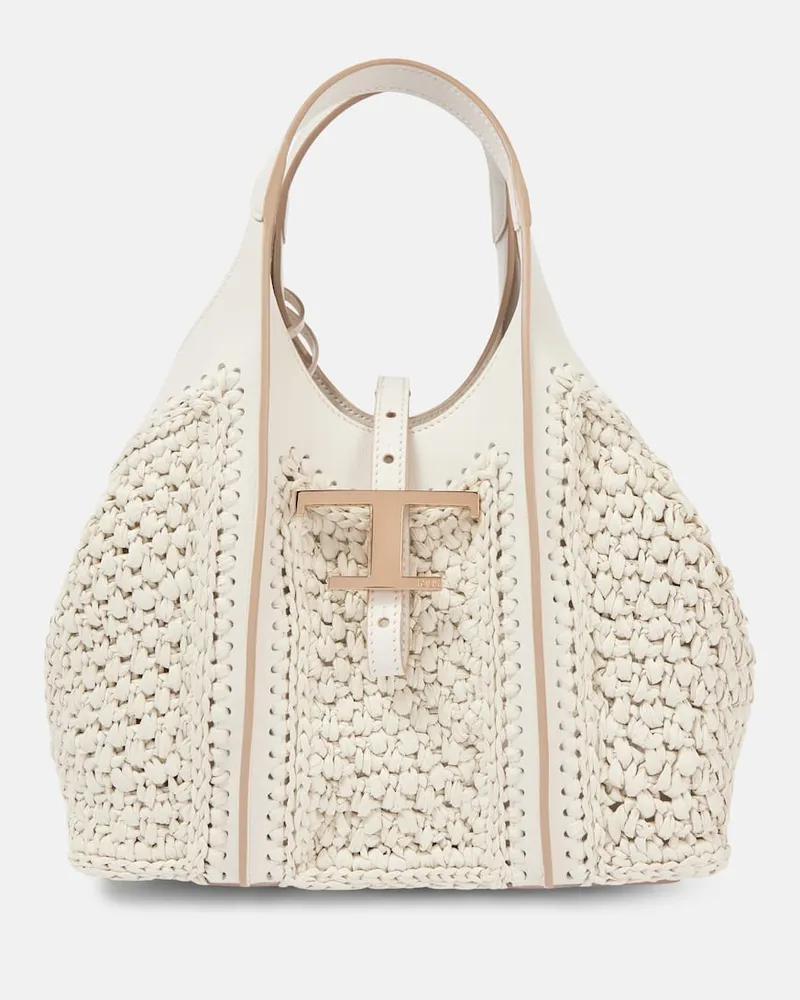 TOD'S Tote Bag T Timeless aus Häkelstrick mit Leder Weiß