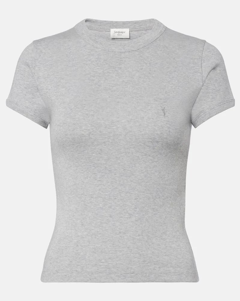 Saint Laurent T-Shirt Cassandre aus Baumwoll-Jersey Grau
