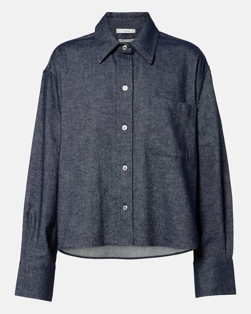 Vince Hemd aus Baumwoll-Leinen-Chambray Blau