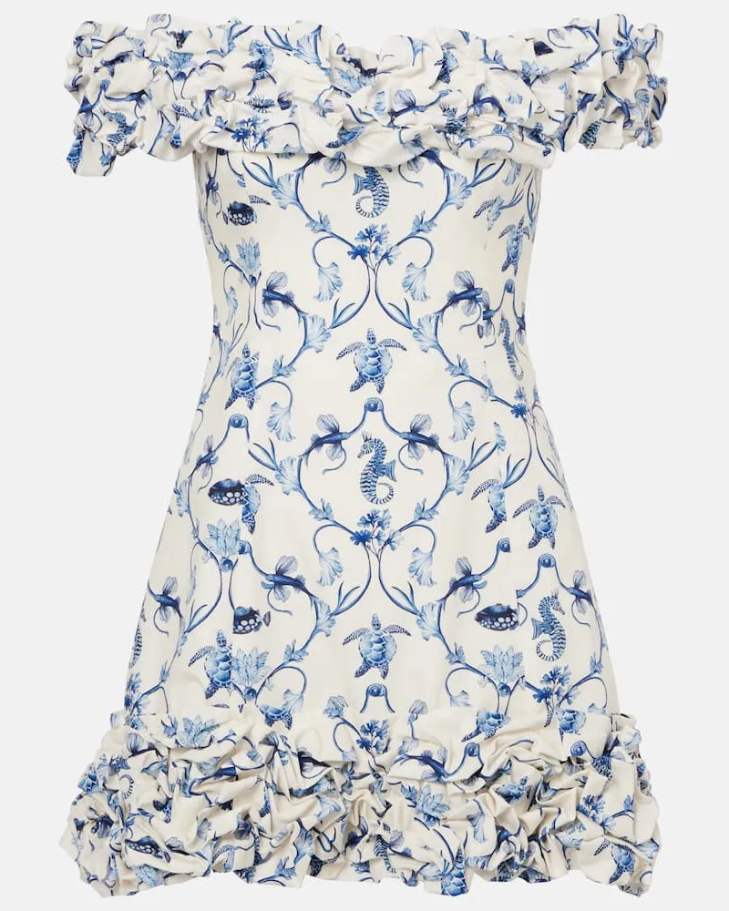 AGUA BENDITA Off-Shoulder-Minikleid Jardin aus Baumwolle Weiß