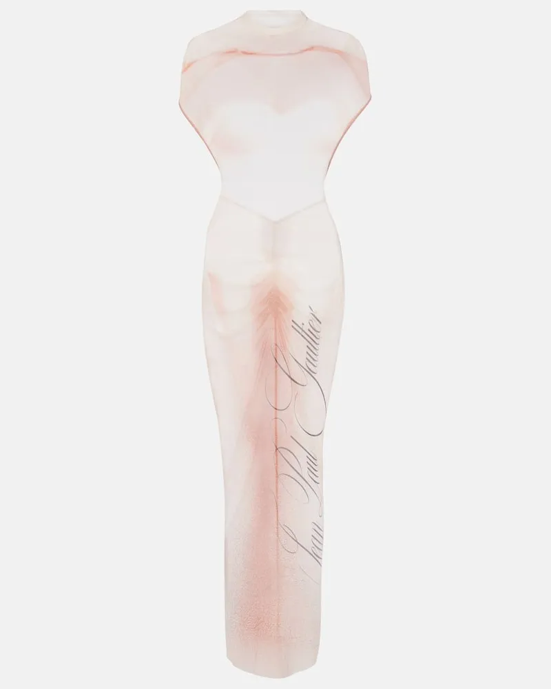Jean Paul Gaultier Bedrucktes Maxikleid Le Classique aus Mesh Pink