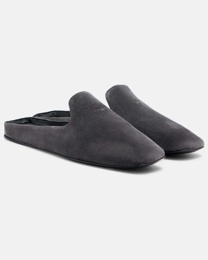 Max Mara Slippers aus Veloursleder Grau