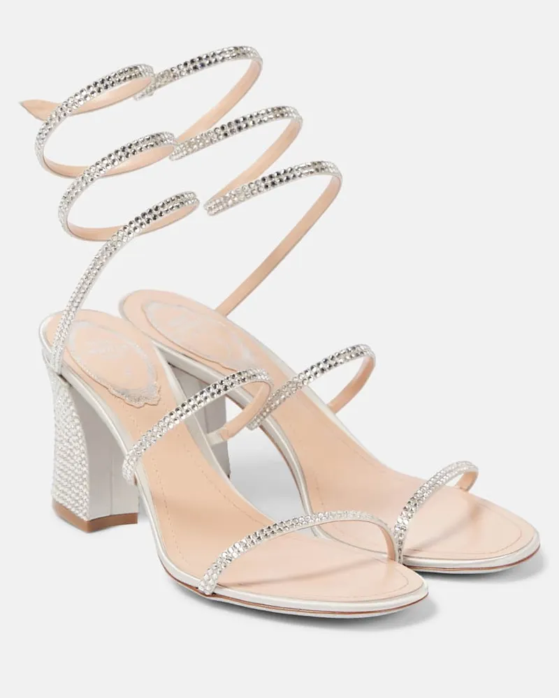 René Caovilla Sandalen Cleo 80 aus Satin mit Kristallen Grau
