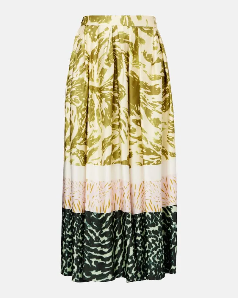 Dries van Noten Bedruckter Midirock aus Satin Grün
