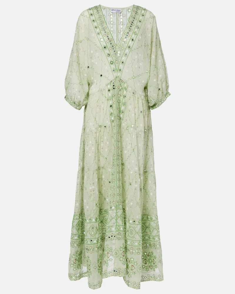 Juliet Dunn Verziertes Maxikleid aus Baumwolle Grün