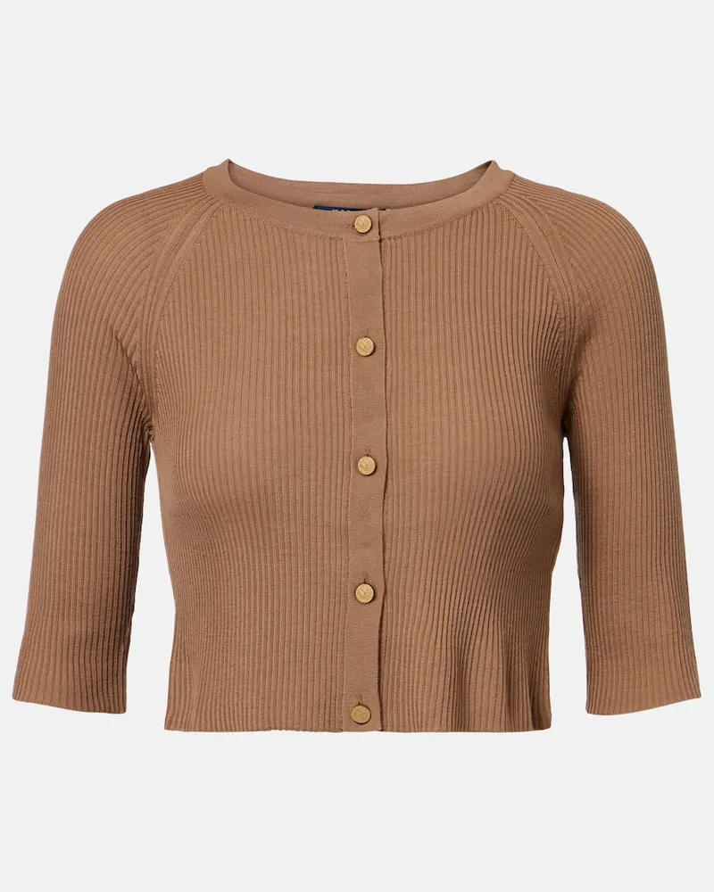 Max Mara Cropped-Cardigan aus Rippstrick Braun