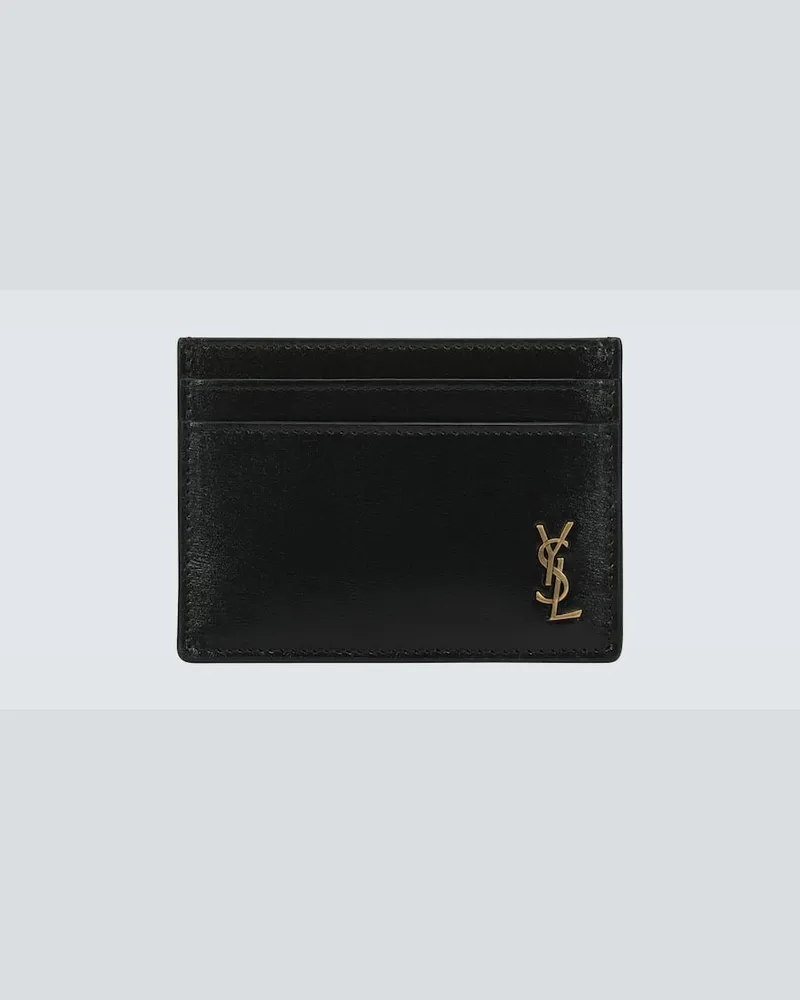 Saint Laurent Kartenetui Tiny Cassandre aus Leder Schwarz