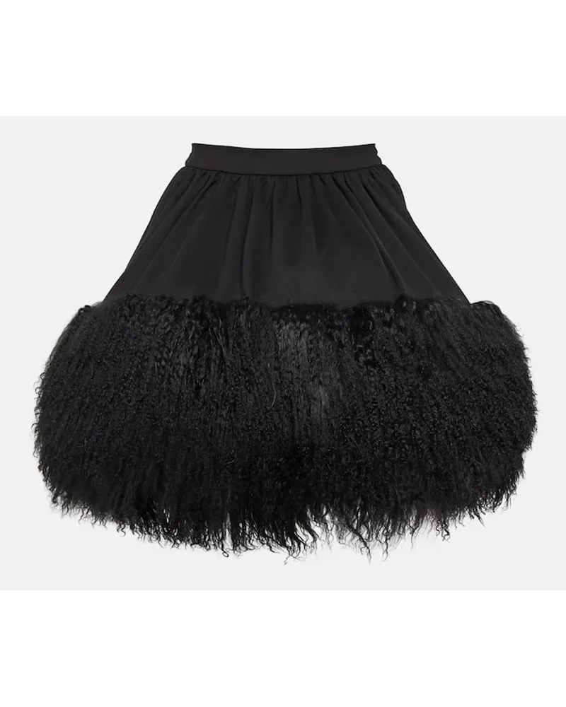 David Koma Minirock aus Jersey und Shearling Schwarz