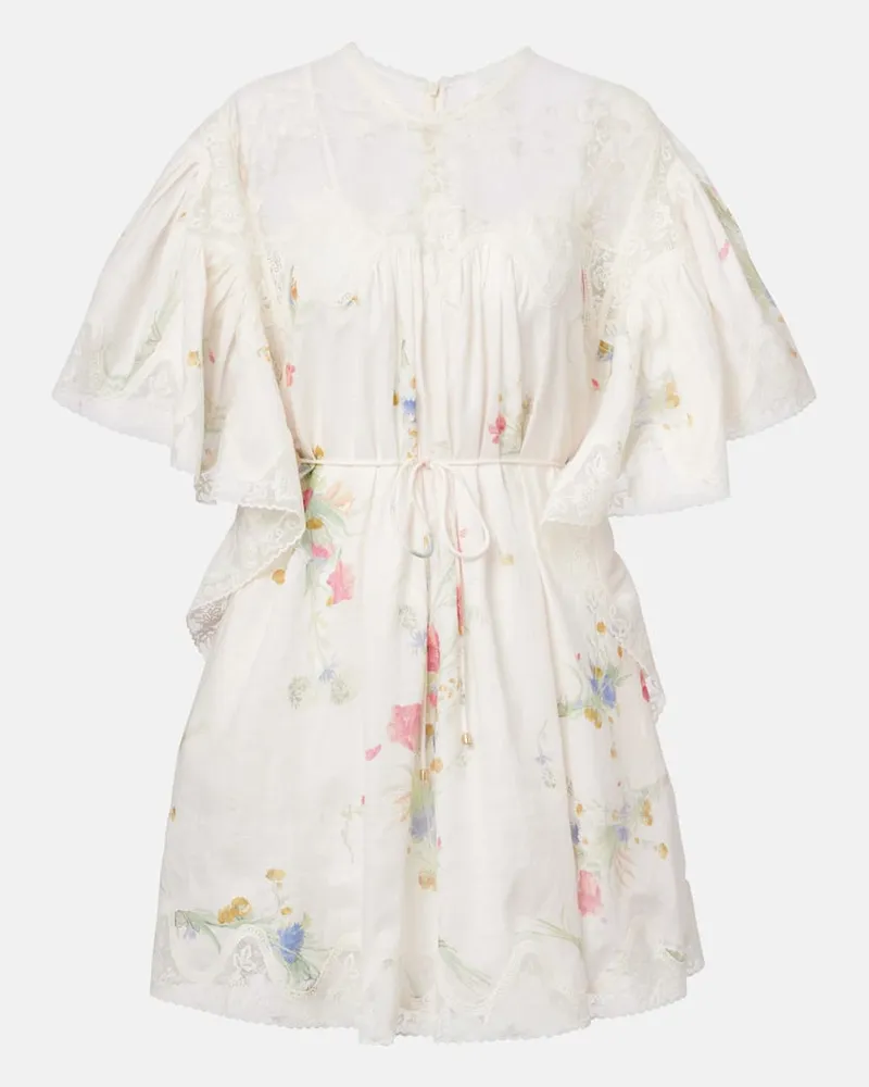 Zimmermann Minikleid Lucky aus Leinen mit Spitze Weiß