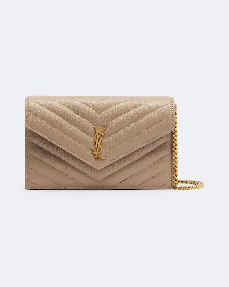 Saint Laurent Portemonnaie mit Kettenriemen Envelope aus Leder Beige
