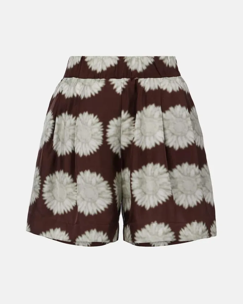 ASCENO Bedruckte Shorts Zurich aus Seiden-Twill Braun