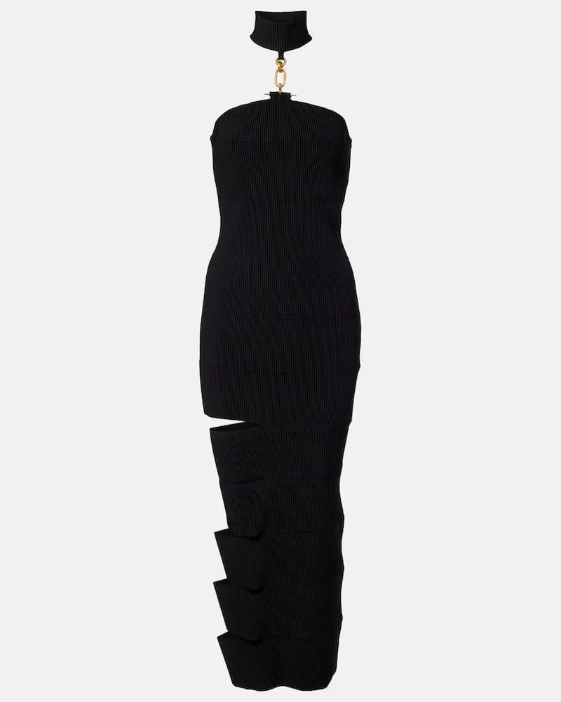 Balmain Robe aus Rippstrick Schwarz