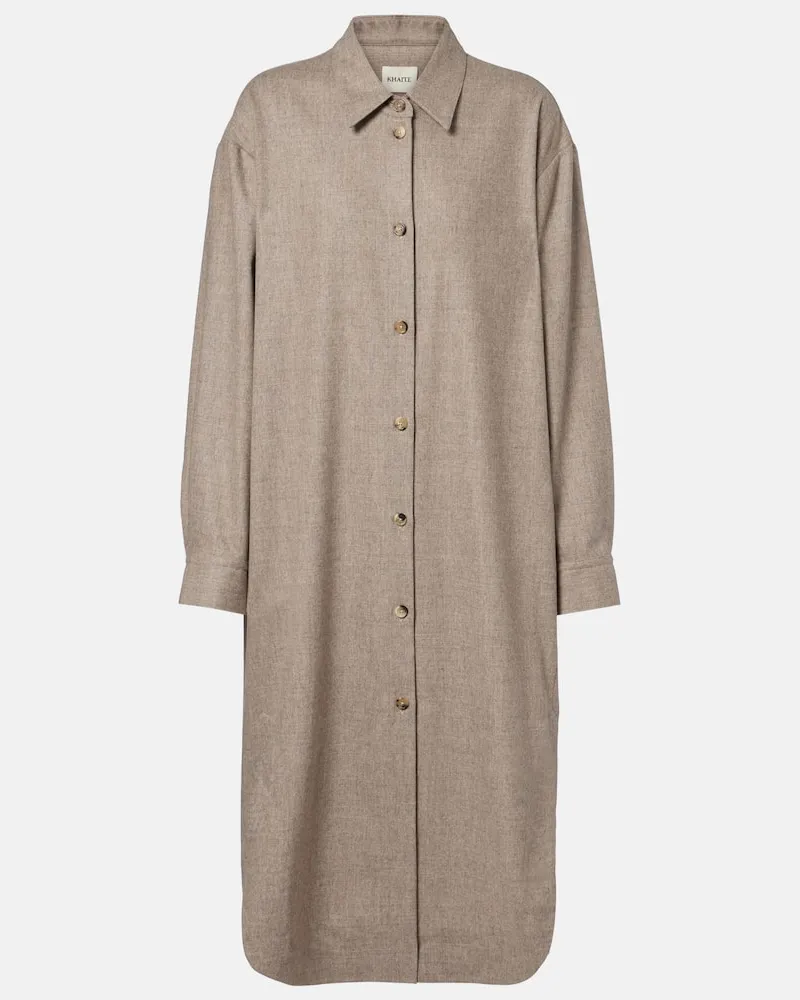 KHAITE Hemdblusenkleid Gloria aus Wolle und Kaschmir Beige