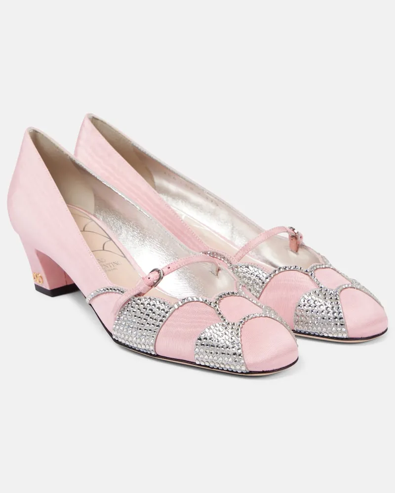 Valentino Garavani Pumps Bowow 45 aus Moiré mit Kristallen Rosa