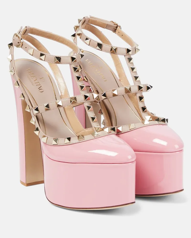 Valentino Garavani Plateau-Pumps Rockstud aus Lackleder Pink