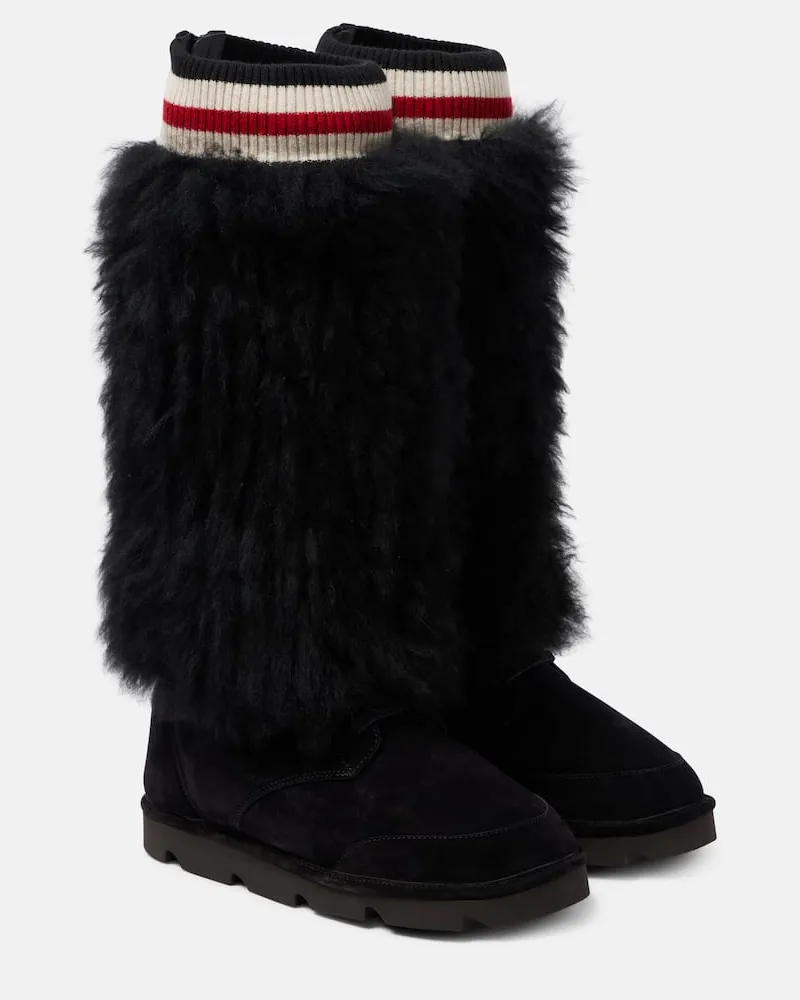 Brunello Cucinelli Stiefel Mountain aus Veloursleder mit Shearling Schwarz