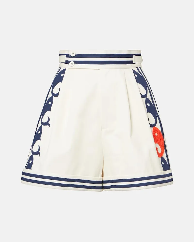 ALEMAIS Alémais Bedruckte Shorts Marine aus Baumwolle Weiß
