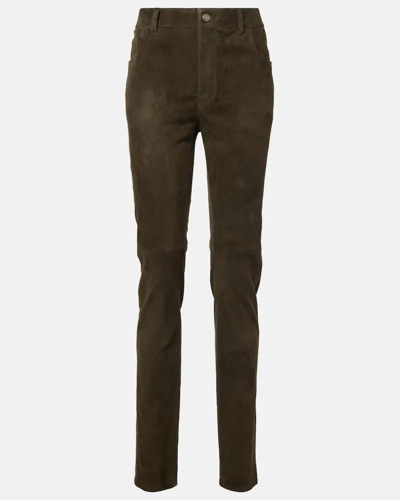 Chloé Chloé Schmale Hose aus Veloursleder Braun