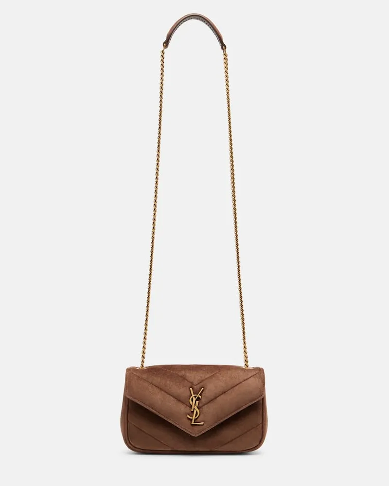 Saint Laurent Schultertasche Loulou Mini aus Veloursleder Braun