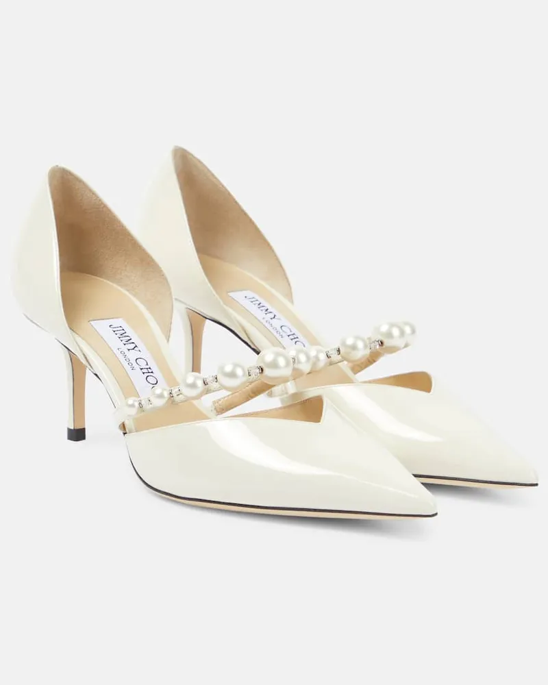 Jimmy Choo Verzierte Pumps Aurelie 65 aus Lackleder Weiß