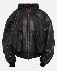 Balenciaga Oversize-Bomberjacke aus Leder Schwarz