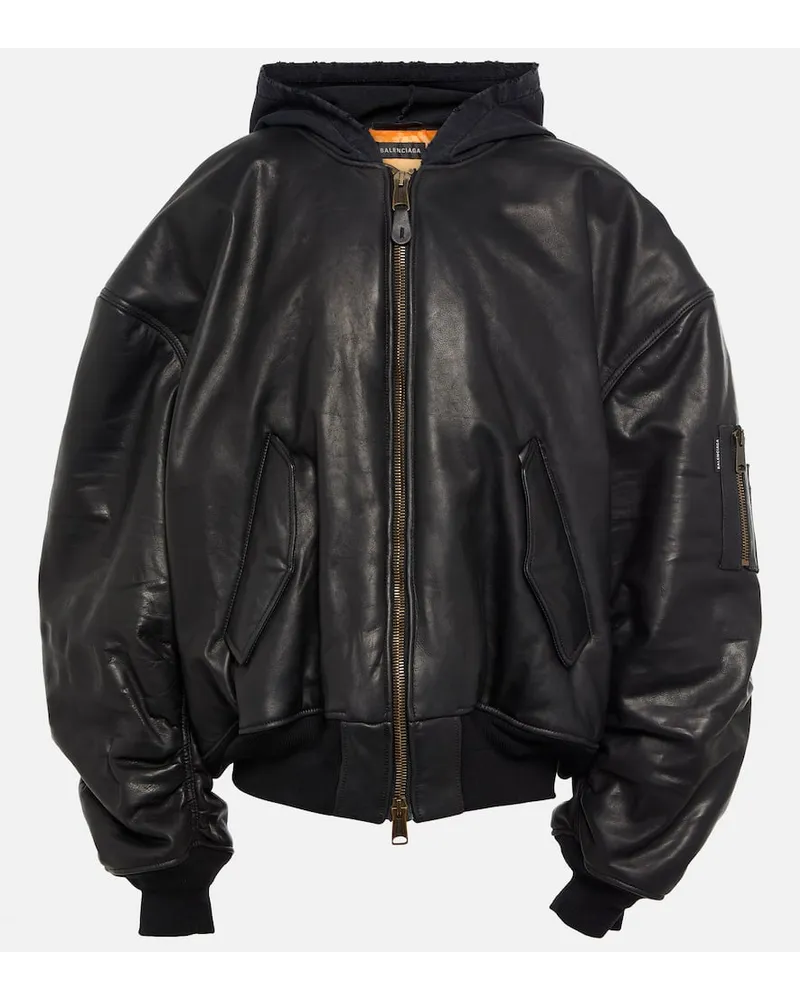 Balenciaga Oversize-Bomberjacke aus Leder Schwarz