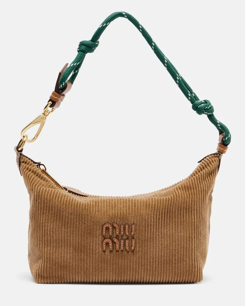 Miu Miu Schultertasche aus Baumwoll-Cord Beige