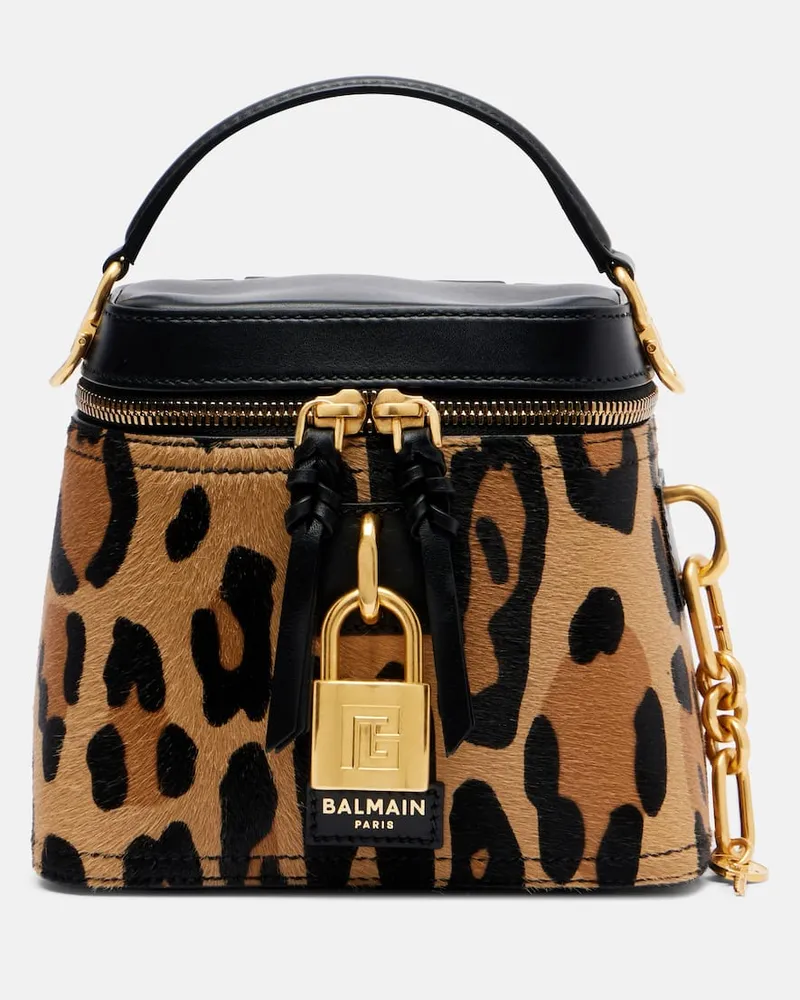 Balmain Schultertasche Pulse aus Kalbshaar mit Leder Braun