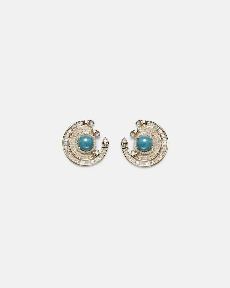 Ananya Ohrringe Chakra aus 18kt Gelbgold mit Diamanten, Aquamarin und Quarz Gold